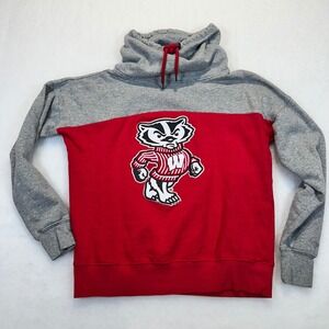 Colosseum Wisconsin Badgers Women Cowl Neck Hoodie Small Red Grey Bucky Badger